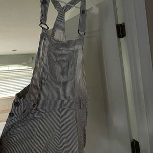 Wallflower navy and white stripped overall shorts